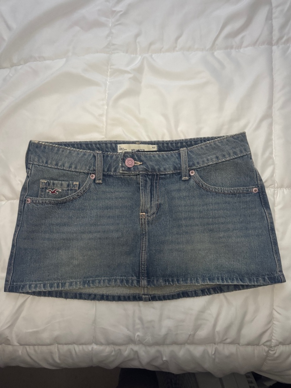 Hollister Light Blue Denim Mini Skirt with Pink Accent